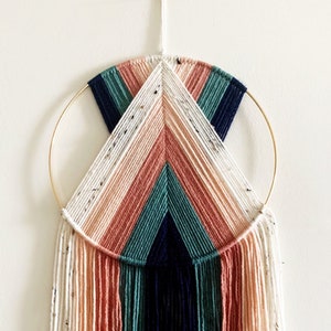 Pink, Blue, and White Hoop Yarn Wall Hanging / Macrame Wall Hanging / Nursery Decor / Modern Boho Decor