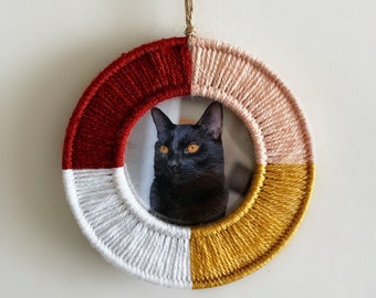Yarn Wall Hanging Picture Frame: Red, Mustard, Pink, White, Boho Decor
