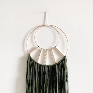 Green Beaded Double Hoop Wall Hanging / Macrame Wall Hanging