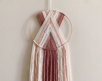 Pink and White Yarn Hoop Wall Hanging / Macrame Wall Hanging / Pink Nursery Decor / Modern Boho Decor