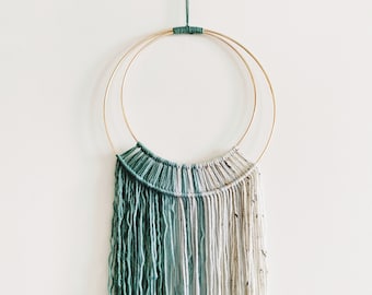 Blue Hoop Yarn Wall Hanging / Macrame Wall Hanging