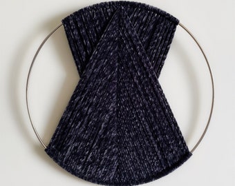 Dark Gray Velvet Yarn Hoop Wall Hanging, Boho Decor