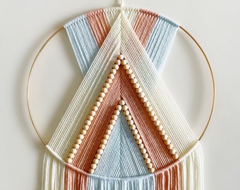 Beaded Yarn Hoop Wall Hanging, Modern Boho Nursery Decor