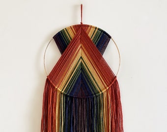 Rainbow Yarn Hoop Wall Hanging, Modern Macrame Decor