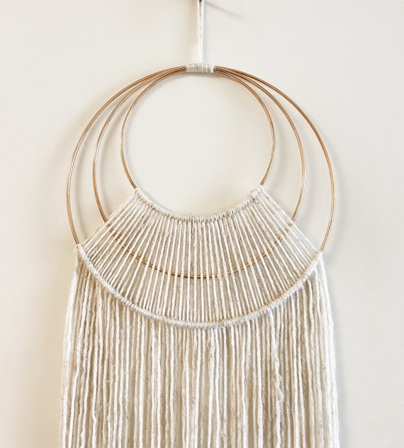 Beige Yarn Hoop Macrame Wall Hanging - Modern Boho Nursery Decor