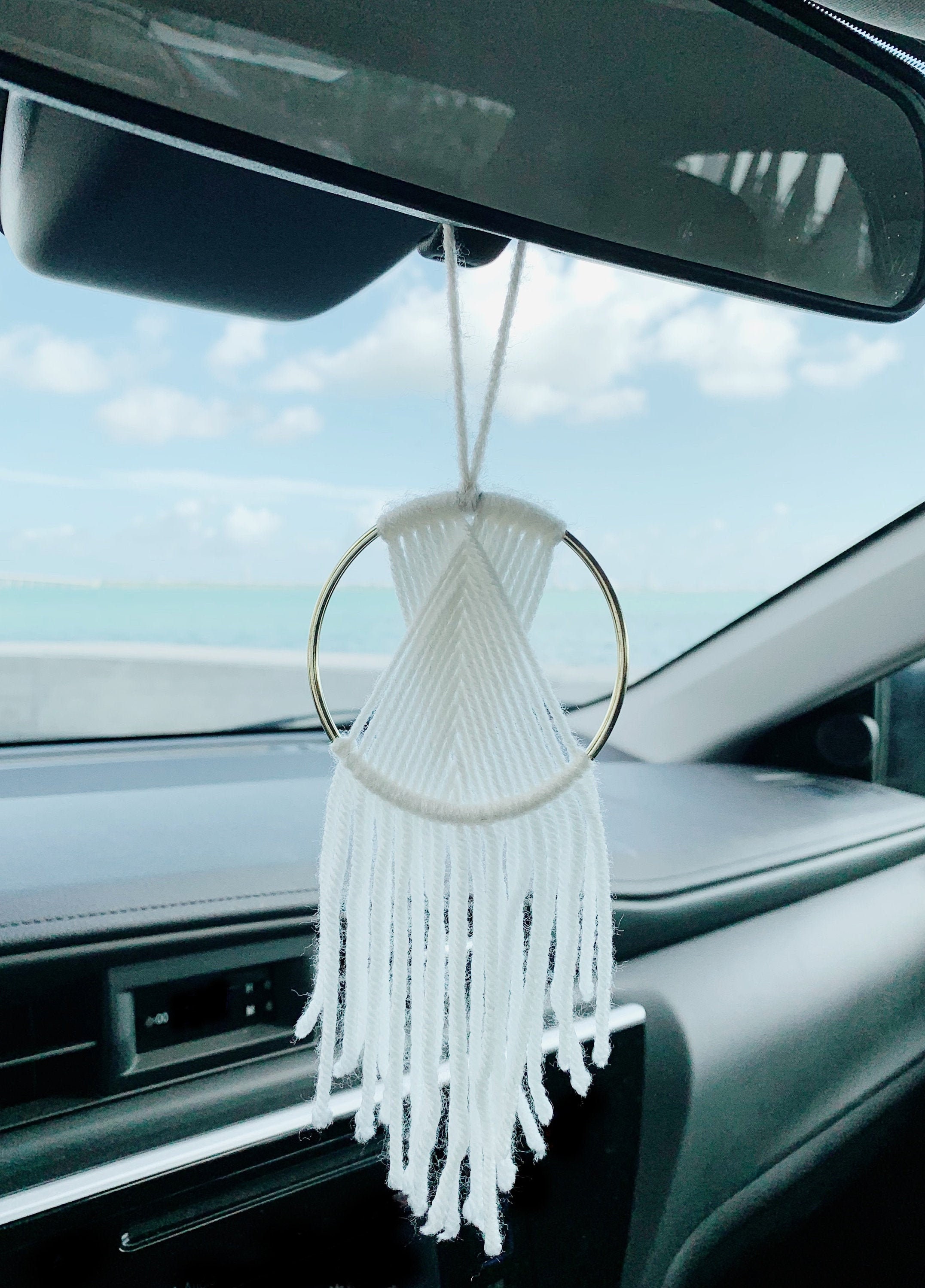 Buy Yarn Hoop Car Hanging Rearview Mirror Decor Macrame Car