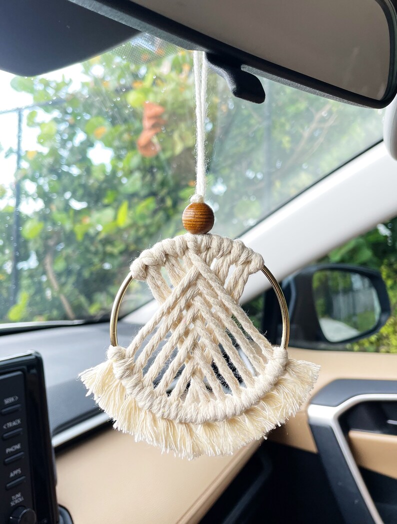 Macrame Hoop Rearview Mirror Decal / Rearview Mirror Decor image 4