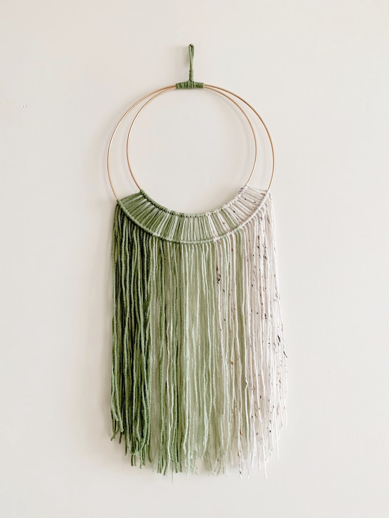 Green Hoop and Yarn Wall Hanging / Macrame Wall Hanging image 1