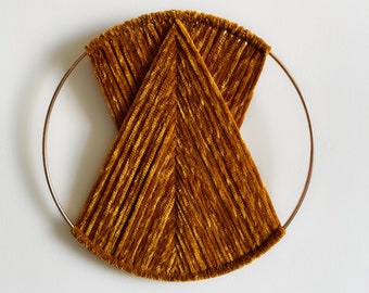 Dark Mustard Velvet Yarn Hoop Wall Hanging, Minimal Boho Decor