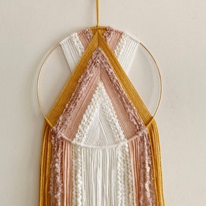 Mustard Pink and White Yarn Hoop Wall Hanging / Modern Boho Decor / Macrame Wall Hanging / Nursery Decor image 3