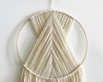 Beige Yarn Hoop Wall Hanging: Modern Macrame Boho Decor