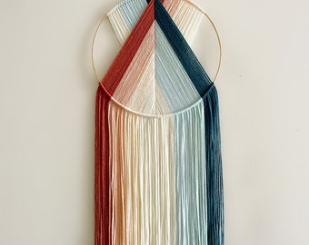 Blue and Pink Shades Fading Ombre Yarn Hoop Wall Hanging / Macrame Wall Hanging / Dorm and Nursery Decor / Modern Boho Decor