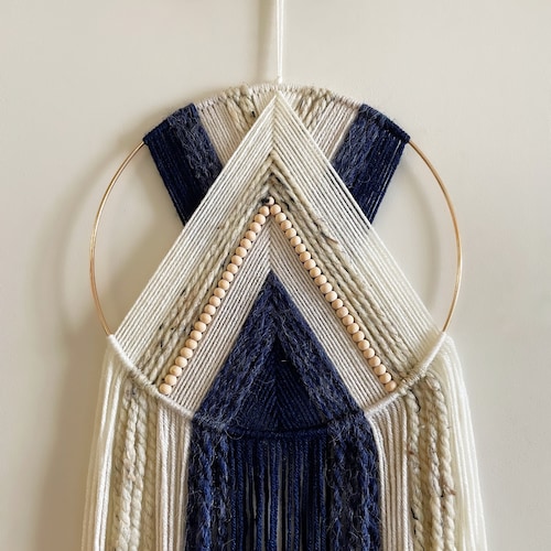 Navy Macrame Wall Hanging Blue Home Decor Etsy