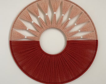 Shades of Pink Yarn Hoop Wall Hanging / Modern Fiber Art