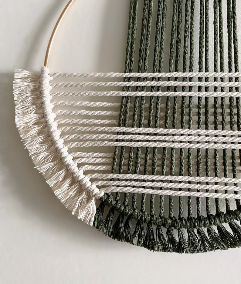 Green and Beige Macrame Wall Hanging / Hoop Wall Hanging image 2