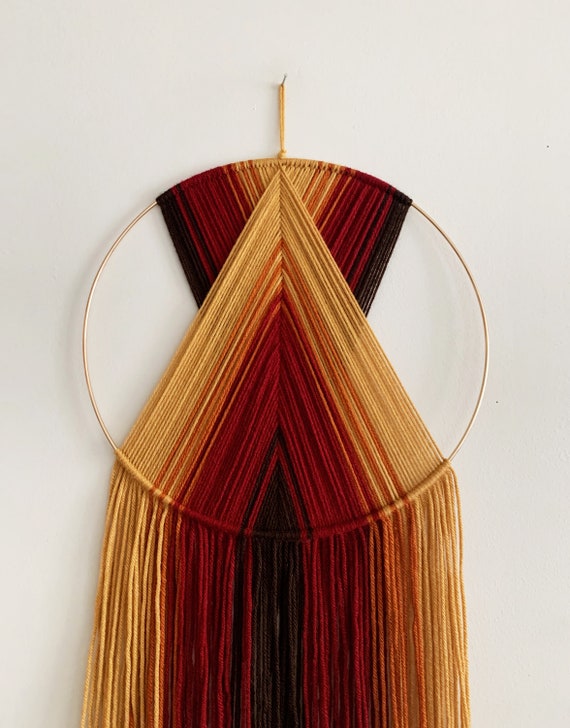 Brown & Yellow Macrame Ring Wall Hanging Yarn Hoop Hanging 