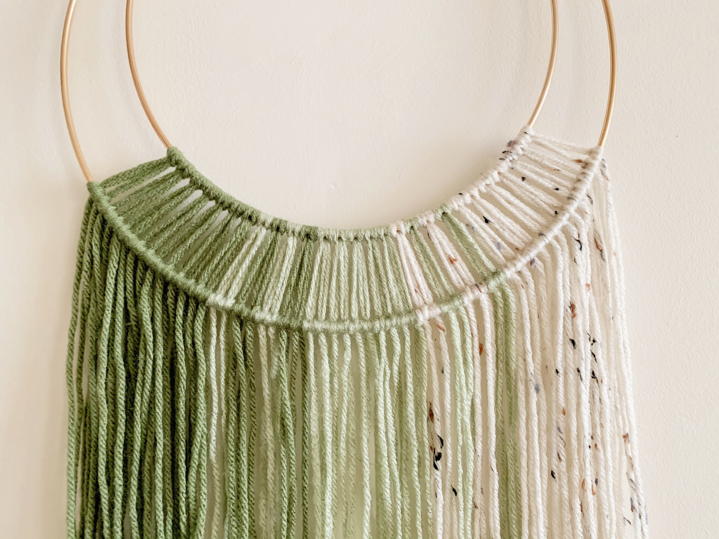 Green Hoop and Yarn Wall Hanging / Macrame Wall Hanging