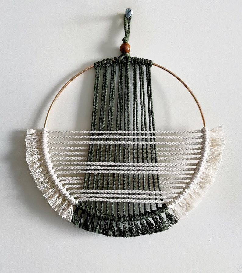 Green and Beige Macrame Wall Hanging / Hoop Wall Hanging image 1