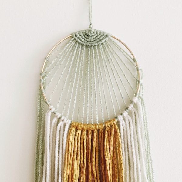 Mint Green and Yellow Yarn Wall Hanging / Macrame Wall Hanging