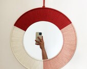 Pink Macrame Mirror: Boho Yarn Wall Hanging