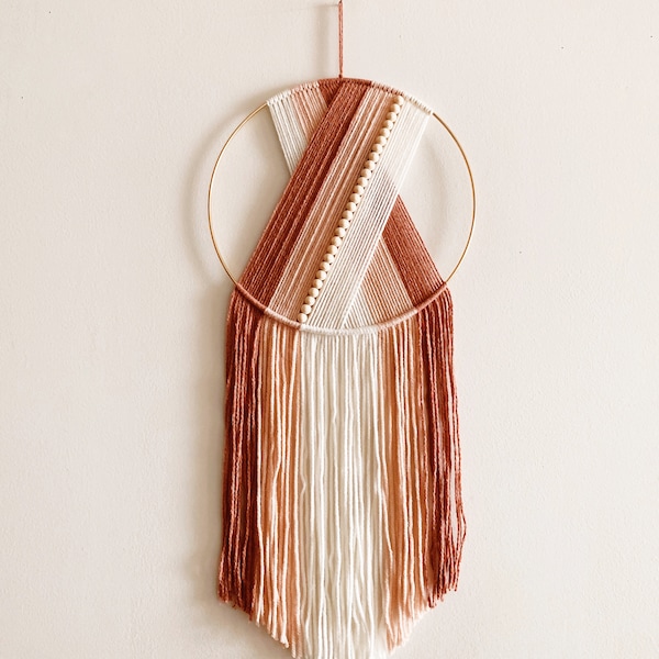 Pink Beaded Yarn Wall Hanging, Macrame Nursery Decor