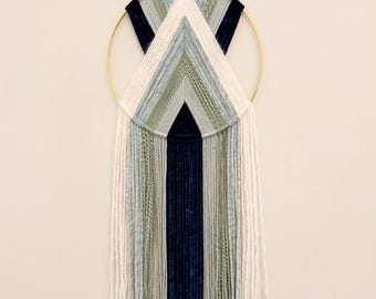 Teal Sage and Beige Textured Yarn Hoop Wall Hanging / Macrame / Nursery Dorm Decor / Modern Boho
