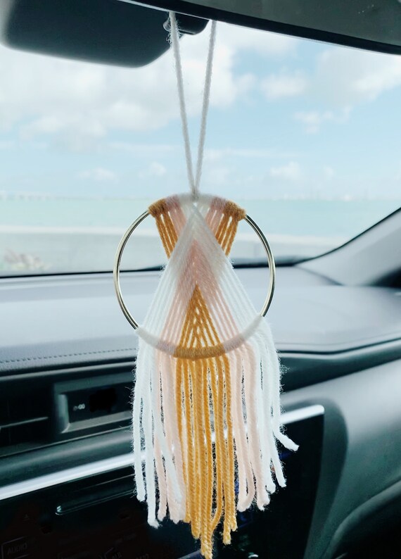 Yarn Hoop Car Hanging / Rearview Mirror Decor / Macrame Car Decor 