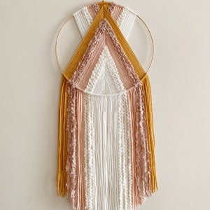 Mustard Pink and White Yarn Hoop Wall Hanging / Modern Boho Decor / Macrame Wall Hanging / Nursery Decor image 2