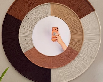 Brown and Beige Multi-Color Macrame Mirror