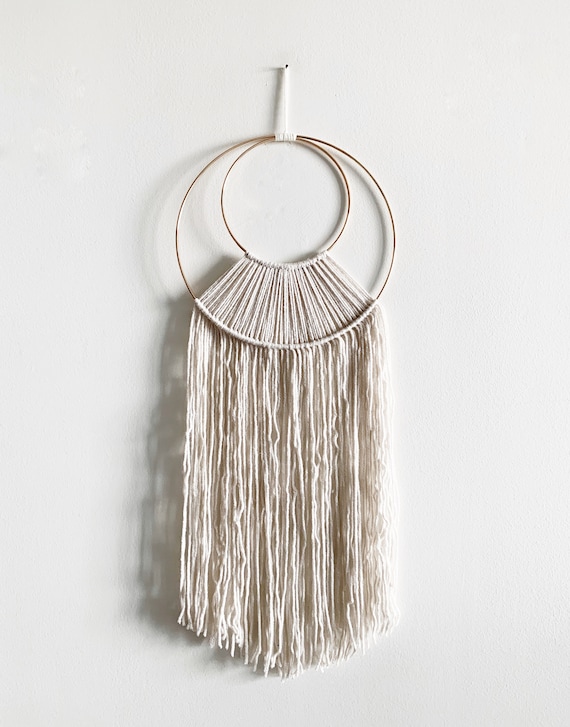 Off White Yarn Hoop Wall Hanging, Macrame Decor (10x10)