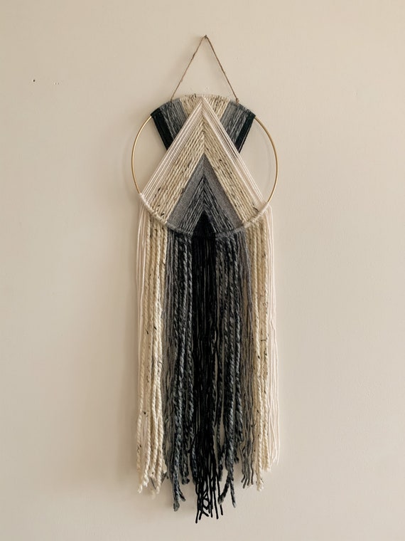 Black Gray and White Yarn Wall Hanging Modern Boho Decor