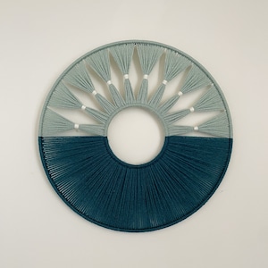 Sage Green and Teal Blue Hoop Yarn Wall Hanging / Modern Wall Hanging / Macrame Wall Hanging