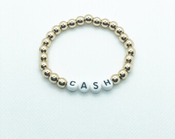 14k Gold Bead Custom Name Bracelet, Various Sizes