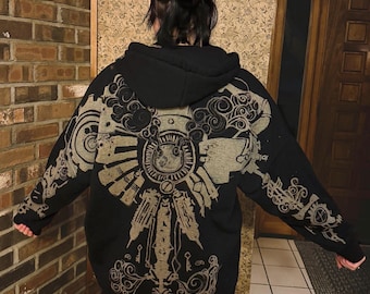 Bluza z kapturem z tatuażem ARCANE Vi - ręcznie malowany wzór wybielacza, miękka bluza z kapturem podszyta polarem, Vi z Arcane/League of Legends, wykonana na zamówienie, z możliwością personalizacji