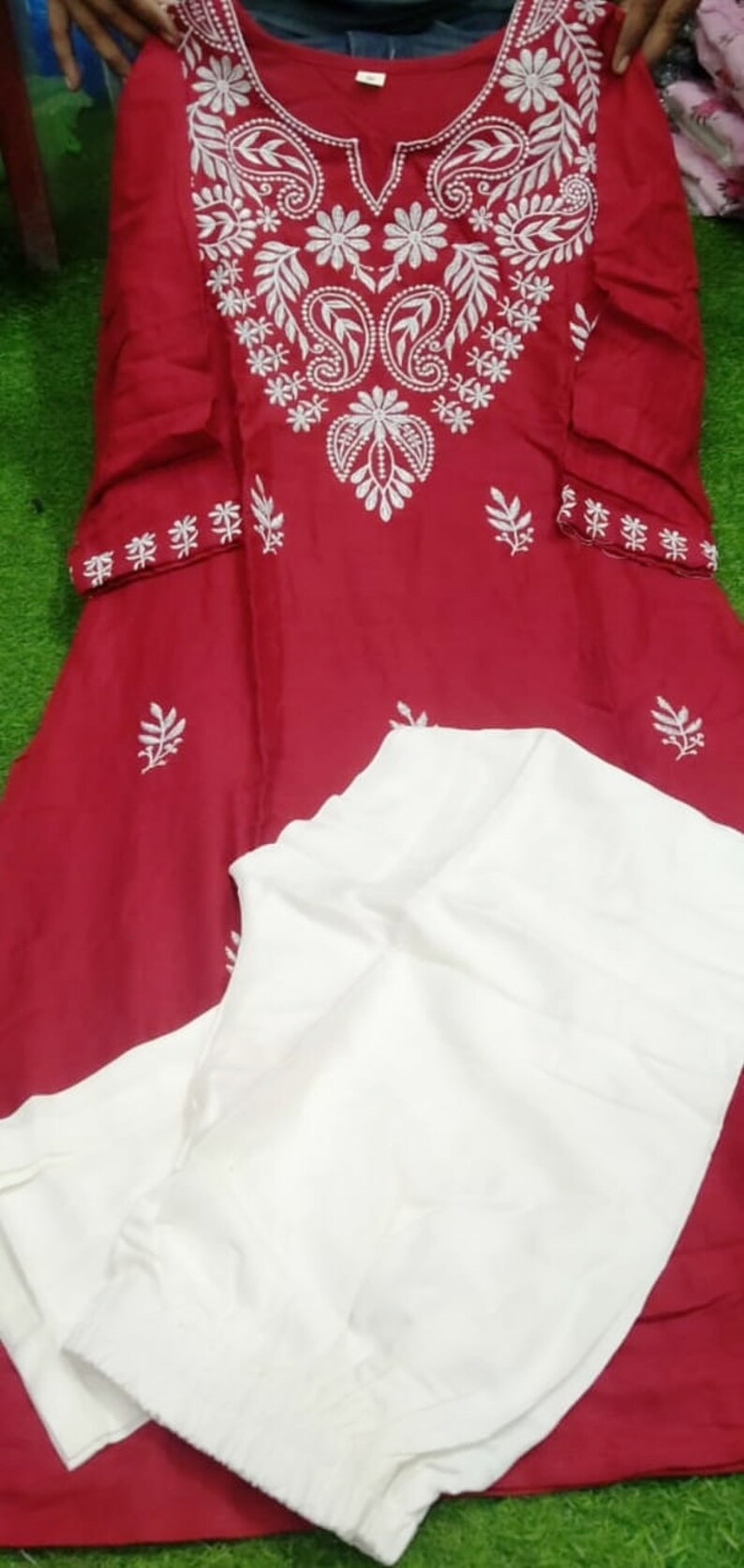 The Chikan Label Lucknawi Chikan Chikankari modal cotton Kurti Pant Set Hand Embroidery Ethnic Wear Kurta