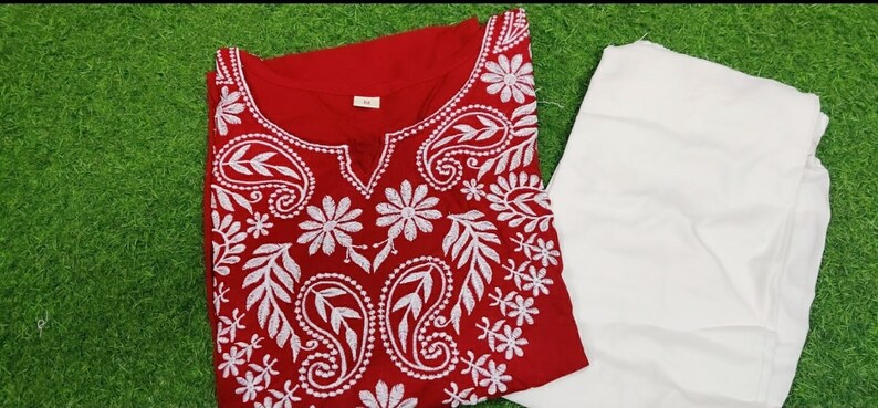 The Chikan Label Lucknawi Chikan Chikankari modal cotton Kurti Pant Set Hand Embroidery Ethnic Wear Kurta