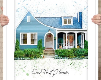 Custom House Portrait, Housewarming Gift, First Home Gift, Home Illustration, Watercolor Home Portrait, Realtor Closing Gift, Digital File