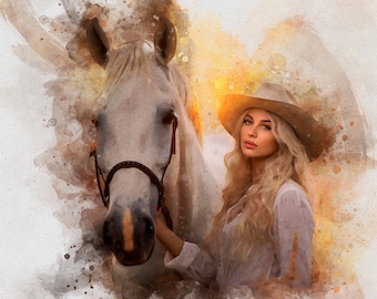 Horse owner gift personalized horse and rider portrait horse memorial gift Horse portrait commission unique horse lover gift Equestrian art