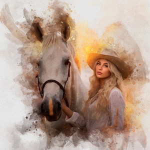 Horse owner gift personalized horse and rider portrait horse memorial gift Horse portrait commission unique horse lover gift Equestrian art