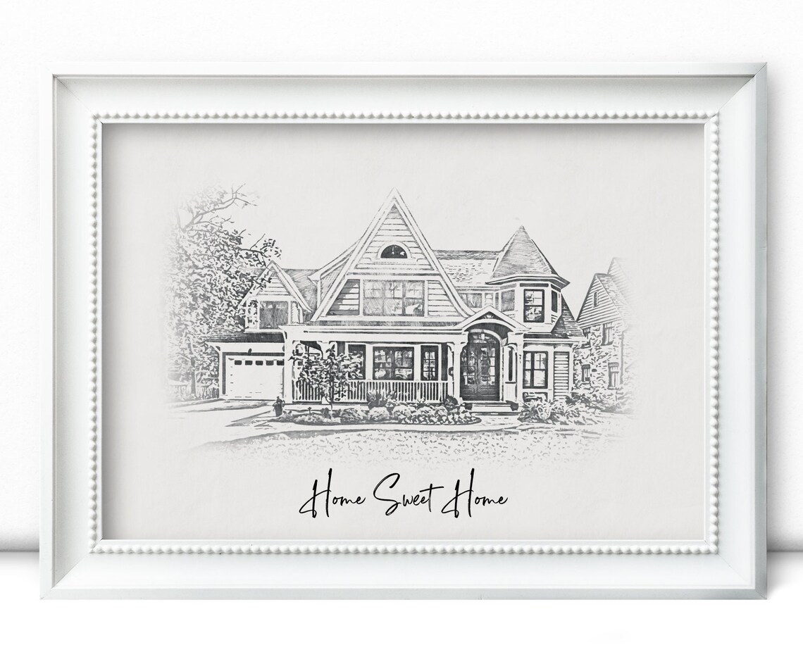 Black & White Sketch House Portrait Custom Home Portrait - Etsy
