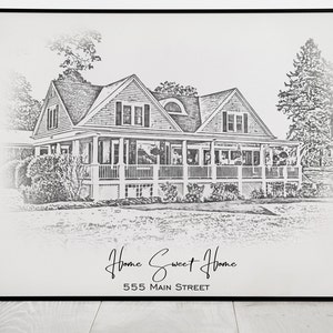 Black & White Sketch House Portrait Custom Home Portrait Housewarming ...