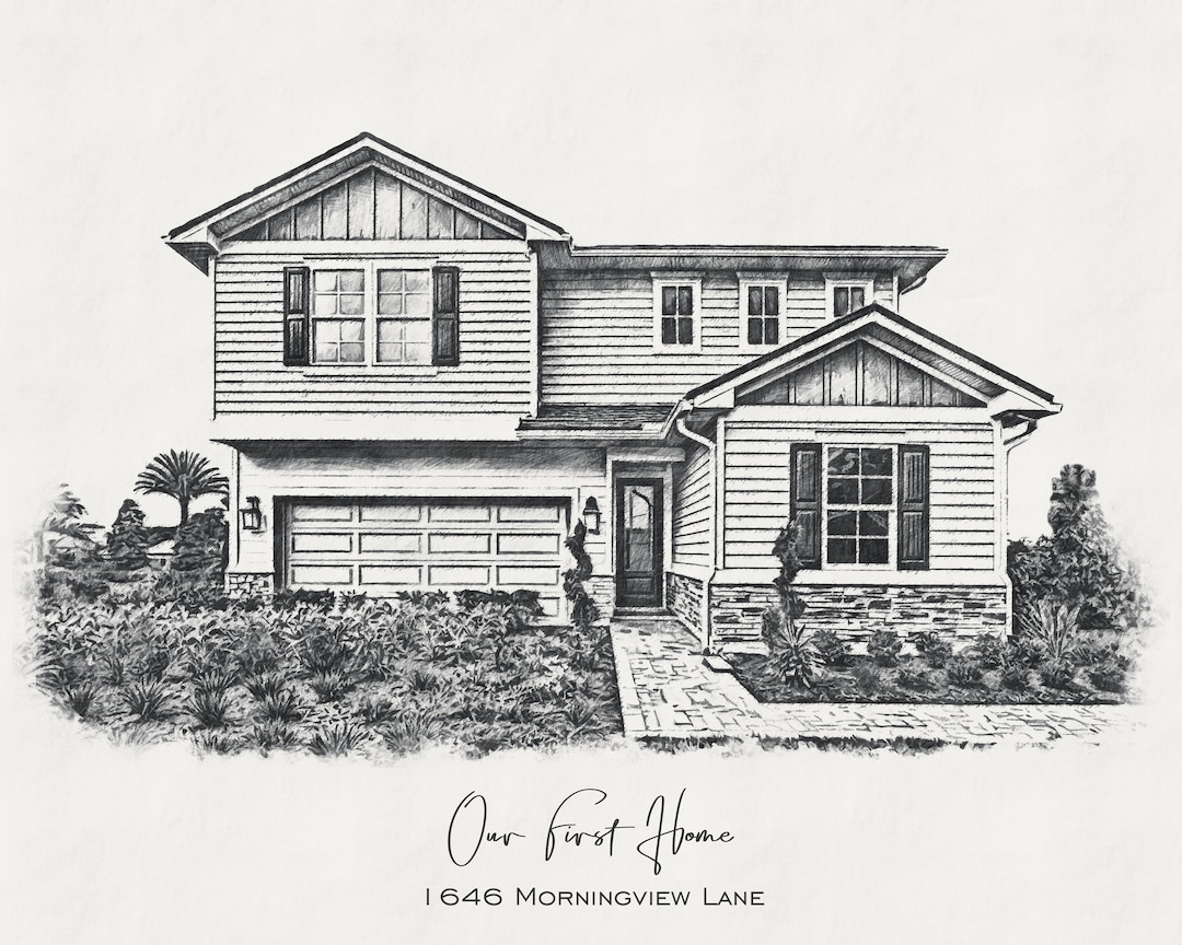 Black & White Sketch House Portrait Custom Home Portrait Housewarming ...
