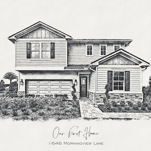 Black & White Sketch House Portrait Custom Home Portrait Housewarming Gift First Home Gift Home Illustration  Realtor Closing Gift Home Art