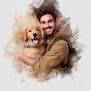 Tailored pet and owner memorial portrait watercolor memorial family portrait for dog cat owner unique family portrait for dog cat lover