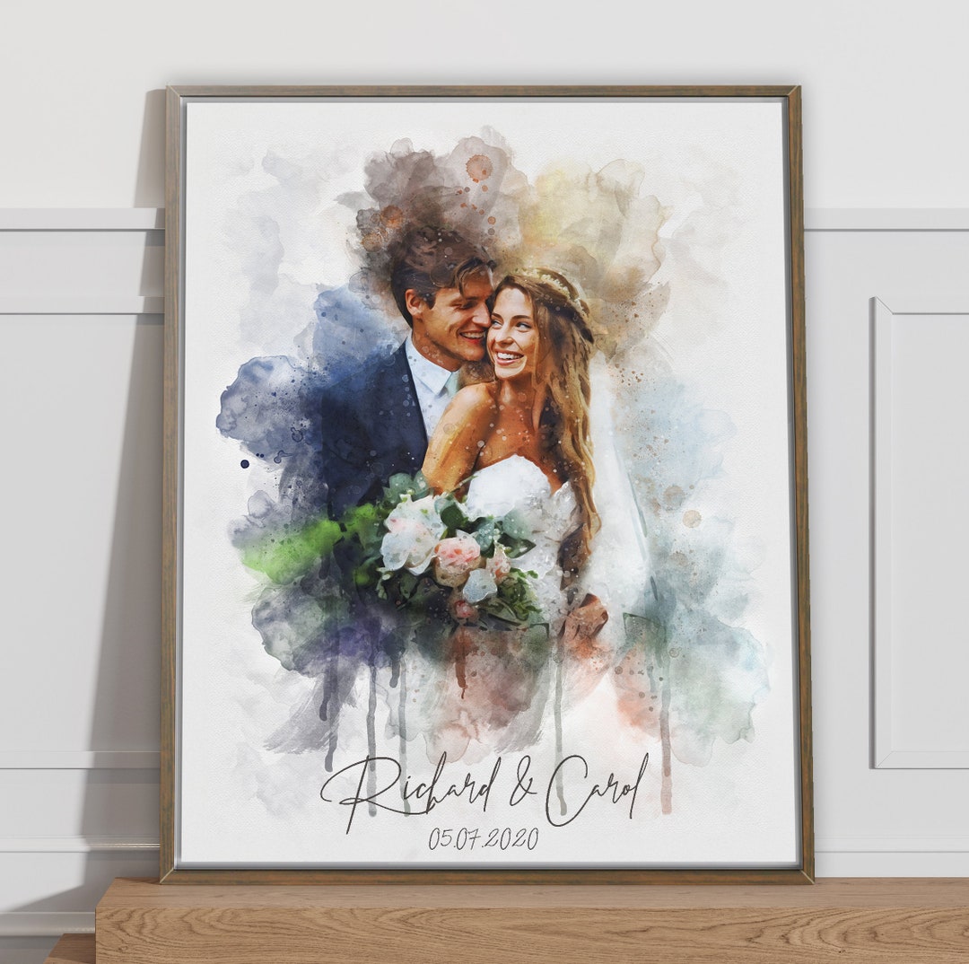 Custom Watercolor Couple Portrait: Unique Anniversary, Wedding Gift - Etsy