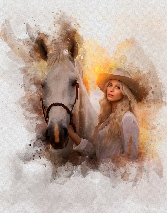 Horse owner gift personalized horse and rider portrait horse memorial gift Horse portrait commission unique horse lover gift Equestrian art