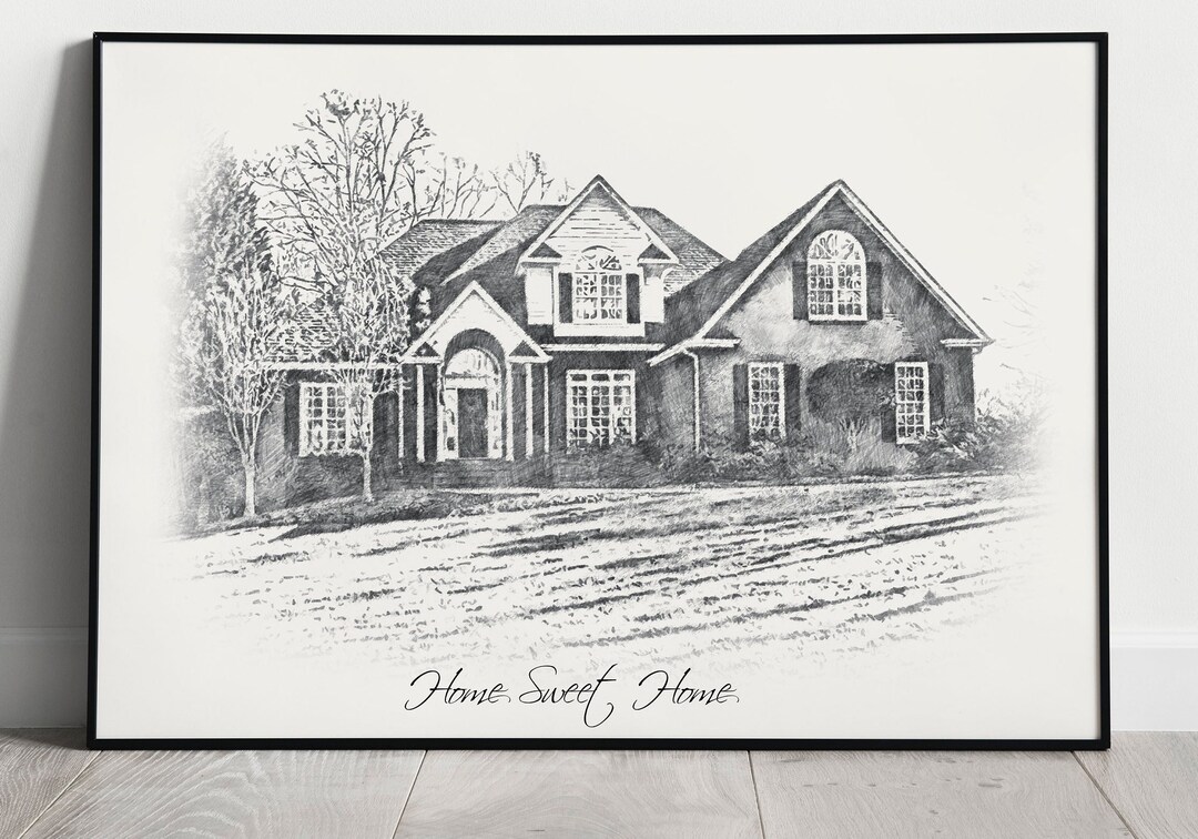 Black & White Sketch House Portrait Custom Home Portrait Housewarming ...
