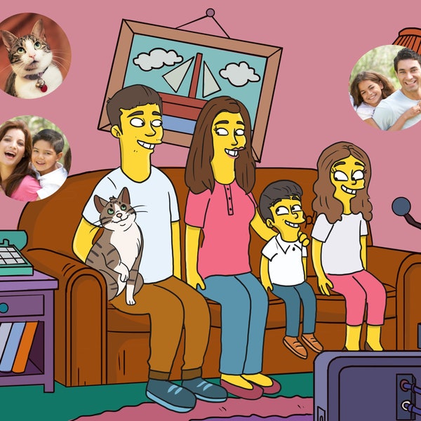 Simpsons portret, aangepaste familieportret, aangepaste paarportret, jubileumcadeau, aangepast portret, verjaardag, Valentijnscadeau