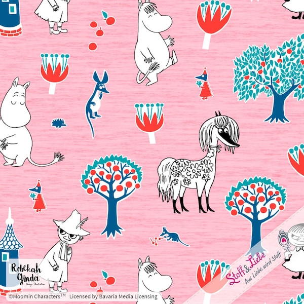 Baumwolljersey MOOMINS TULPENTANZ Allover ROSA Eigendesign Stoff & Liebe