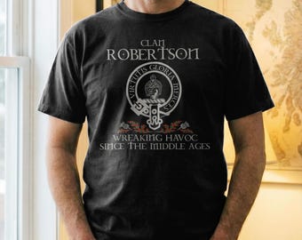 Clan Robertson Scottish Crest Tartan Family T-Shirt, Comfort Colors Tee, Long Sleeve, Sweatshirt, V-Neck Vintage Style.